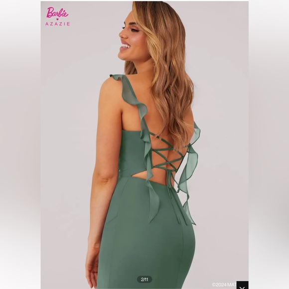 Sweetheart pleated ruffle chiffon mermaid dress - size, 10A - color, Eucalyptus - Picture 2 of 11